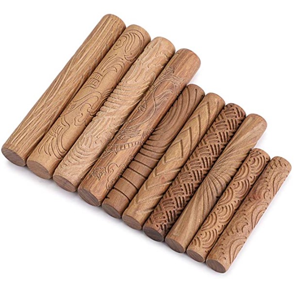 Mini rolling pins: clay modeling pattern rollers kit
