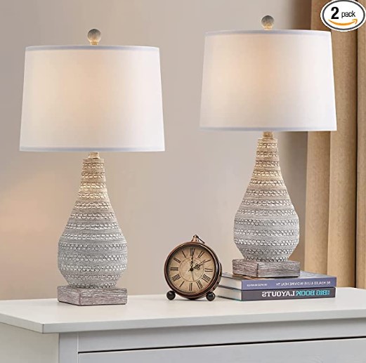 Pottery lamp: traditional nightstand lamps with white fabric shade