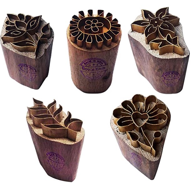 Pottery stamps: royal kraft floral brass wooden printing stamps