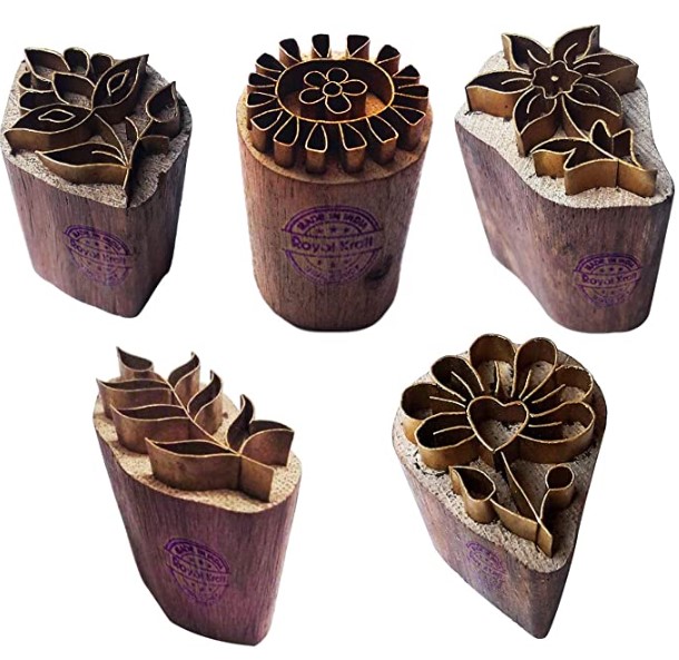 Pottery Stamps: Royal Kraft Floral Brass Wooden Printing Stamps